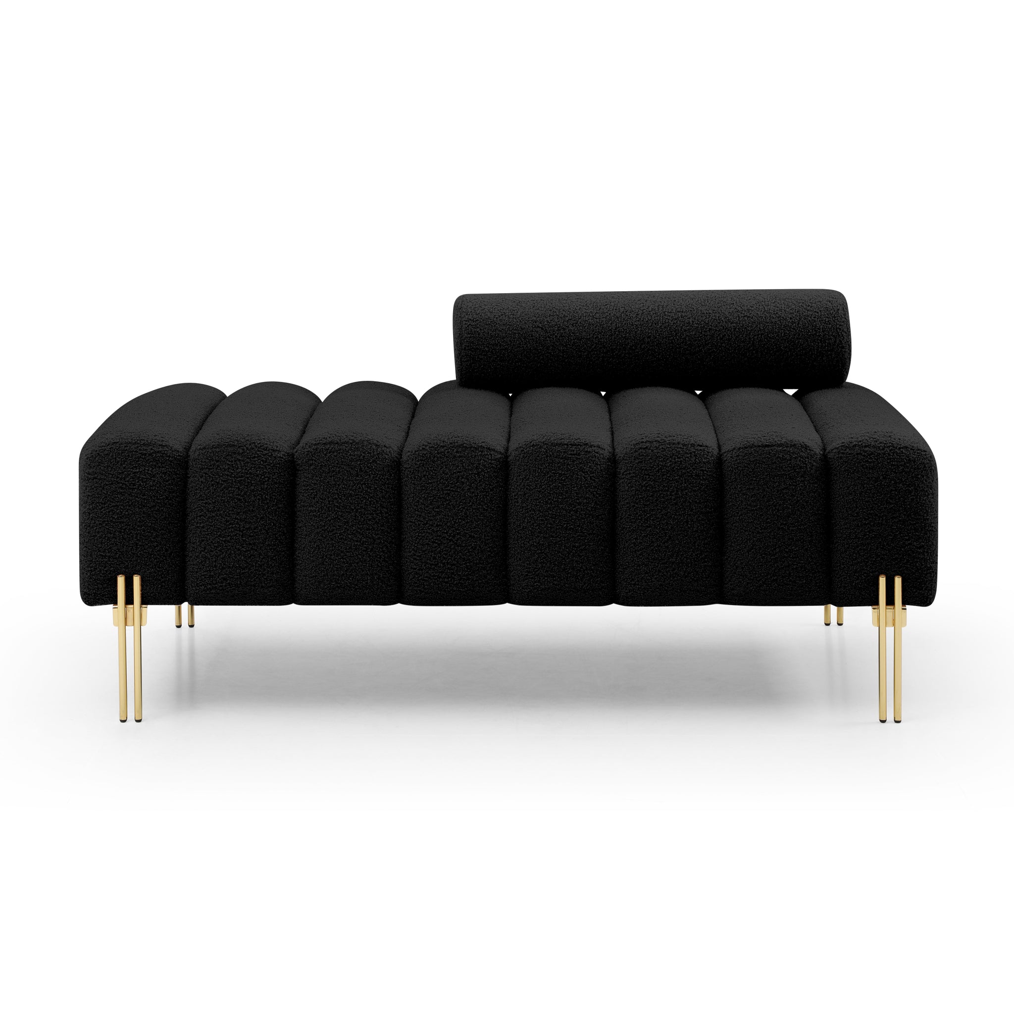 53.2" Width Modern End Of Bed Bench Sherpa Fabric Upholstered 2 Seater Sofa Couch Entryway Ottoman Bench Fuzzy Sofa Stool Footrest Window Bench With Gold Metal Legs For Bedroom Living Room,Black Black Foam Upholstered