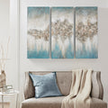 Heavily Embellished 3 Piece Canvas Wall Art Set Blue Mdf