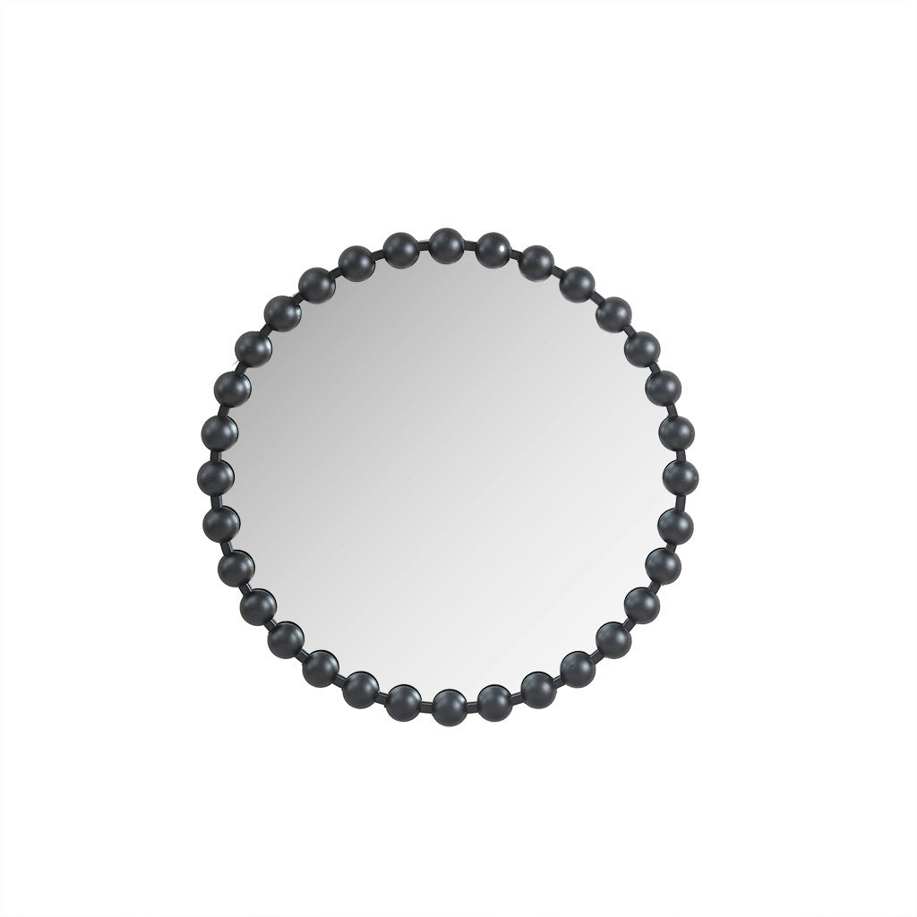 Beaded Round Wall Mirror 27"D Black Mdf