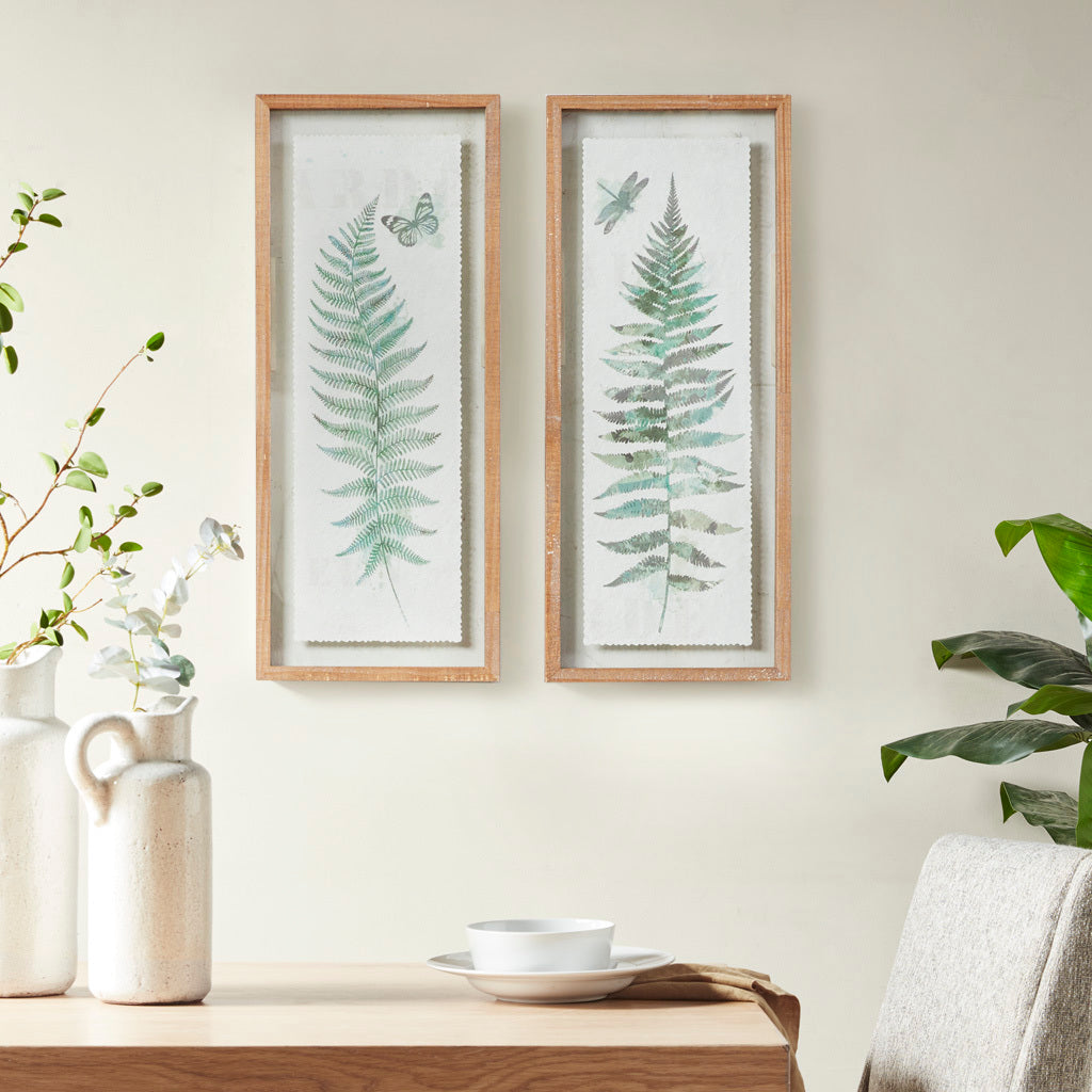 Fern 2 Piece Framed Glass Wall Art Set Natural Wood