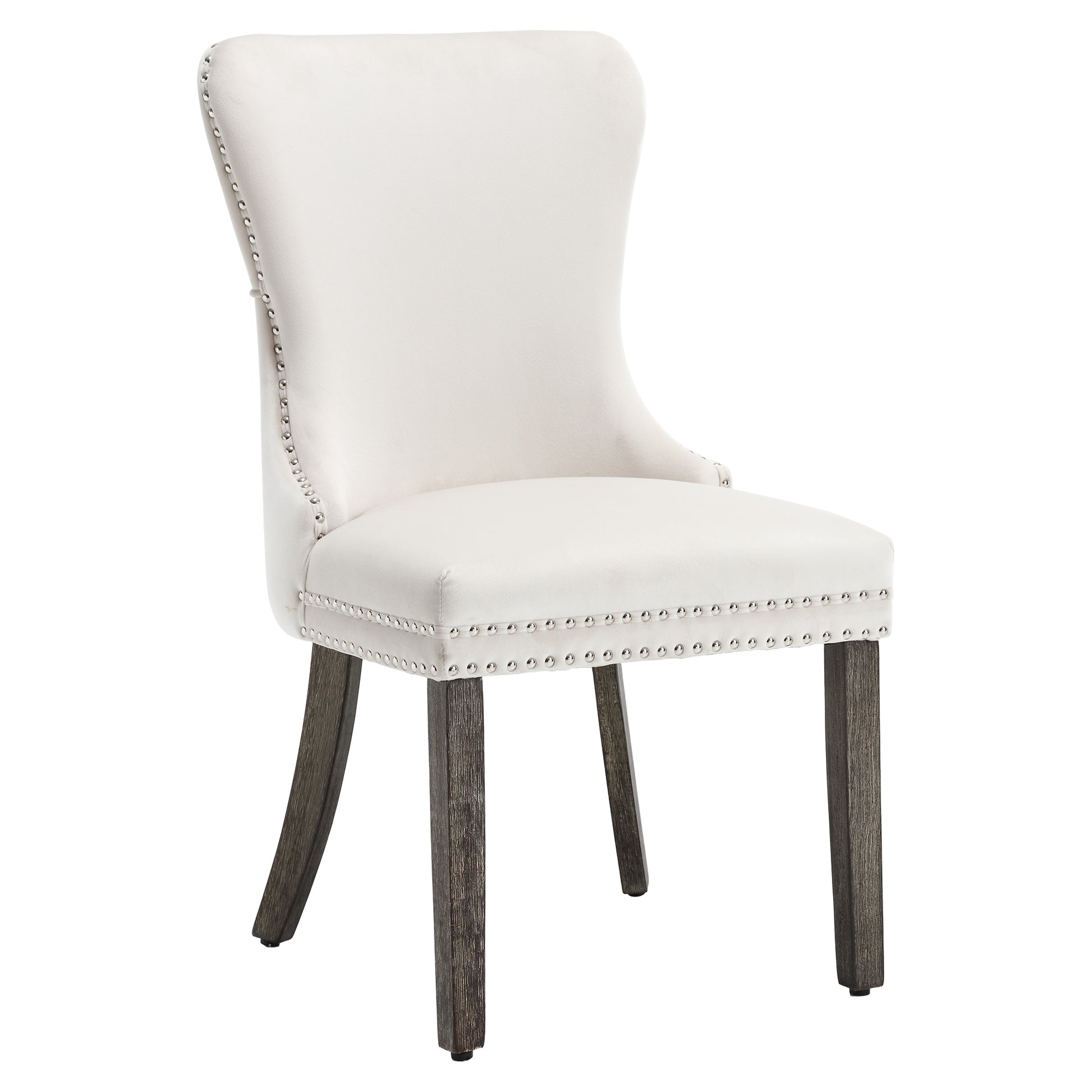 Hengming Velvet Upholstered Dining Chairs High End Tufted Wingback Dining Side Chair With Solid Wood Legs, Contemporary Nikki Collection Modern Style For Kitchen Set Of 2 Beige Foam Velvet