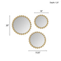 Gold Beaded Round Wall Mirror 3 Piece Set Gold Mdf