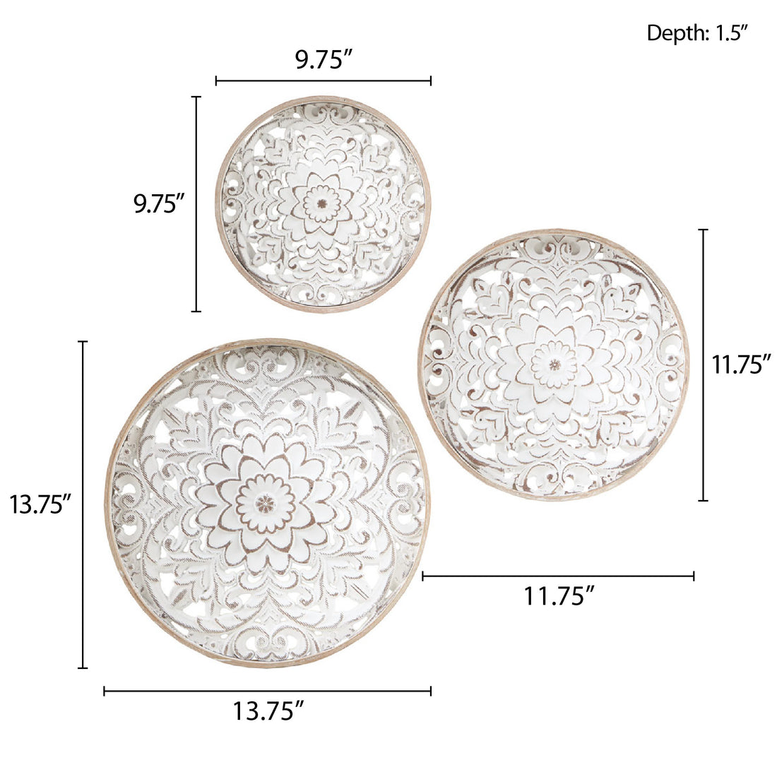 Distressed White Floral 3 Piece Carved Wood Wall Decor Set Natural White Wood