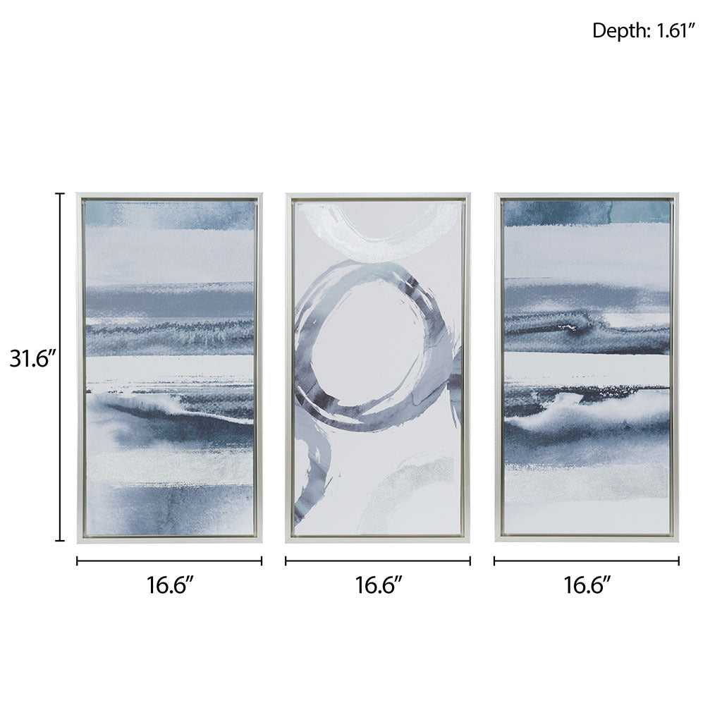 Silver Foil Abstract 3 Piece Framed Canvas Wall Art Set Grey Mdf