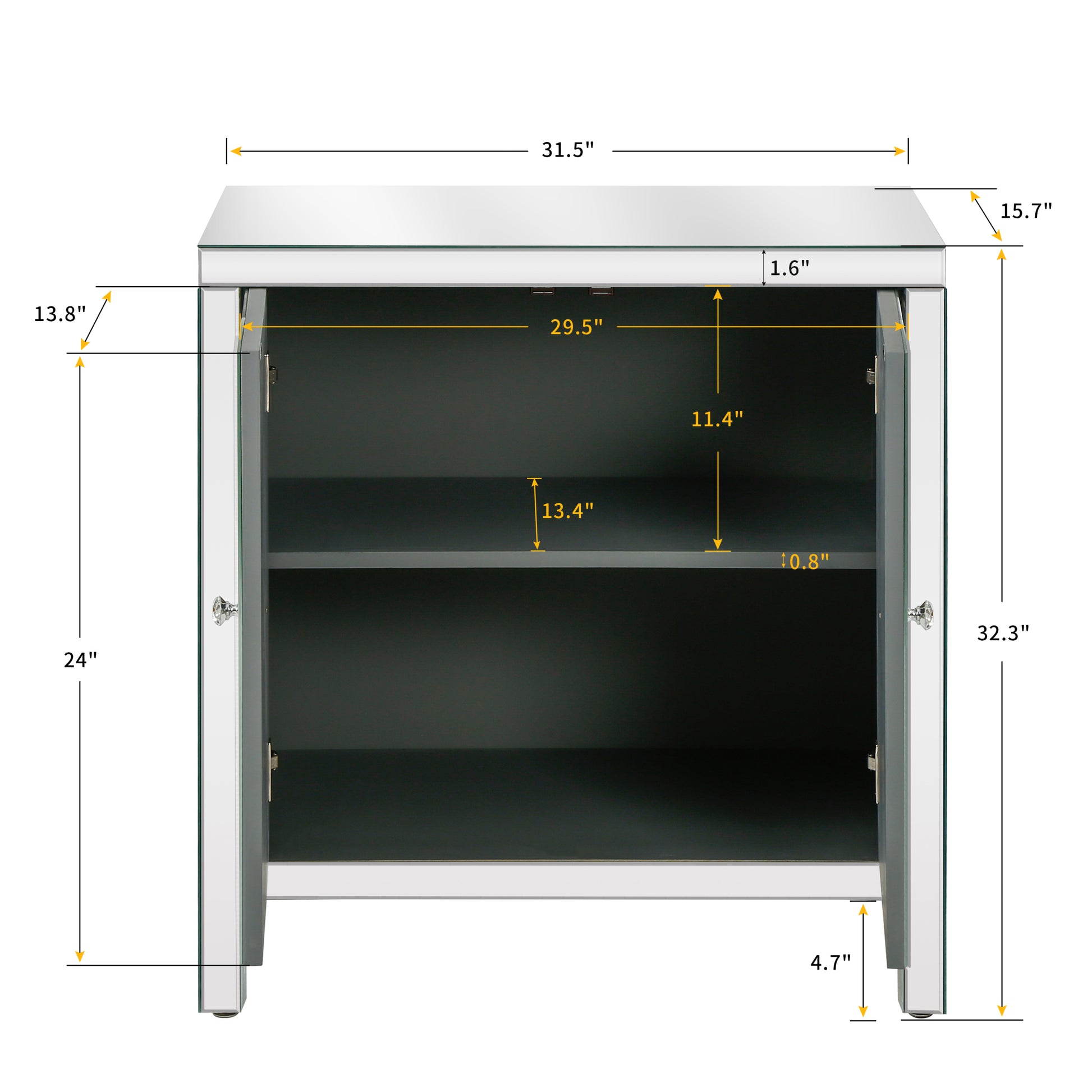 Storage Cabinet With Mirror Trim And Diamond Shape Design Spliced Combination For Living Room, Dining Room, Entryway, Kitchen Silver Mdf Glass