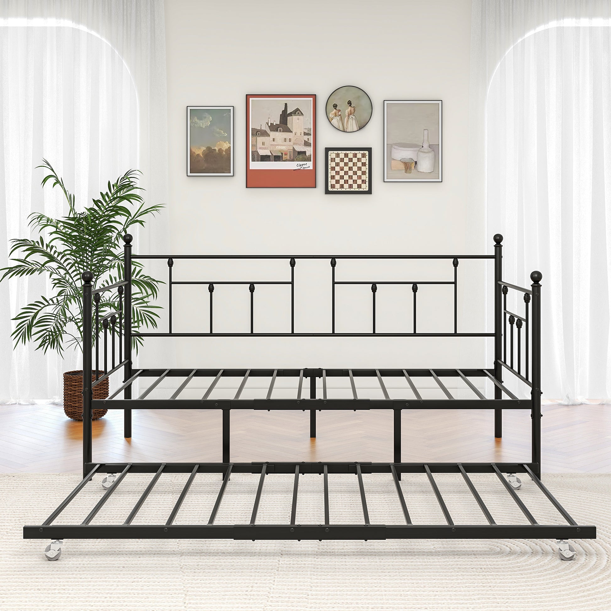 Metal Daybed Frame Twin Size Platform With Trundleno Box Spring Needed Black Box Spring Not Required Twin Black Metal Bedroom Metal