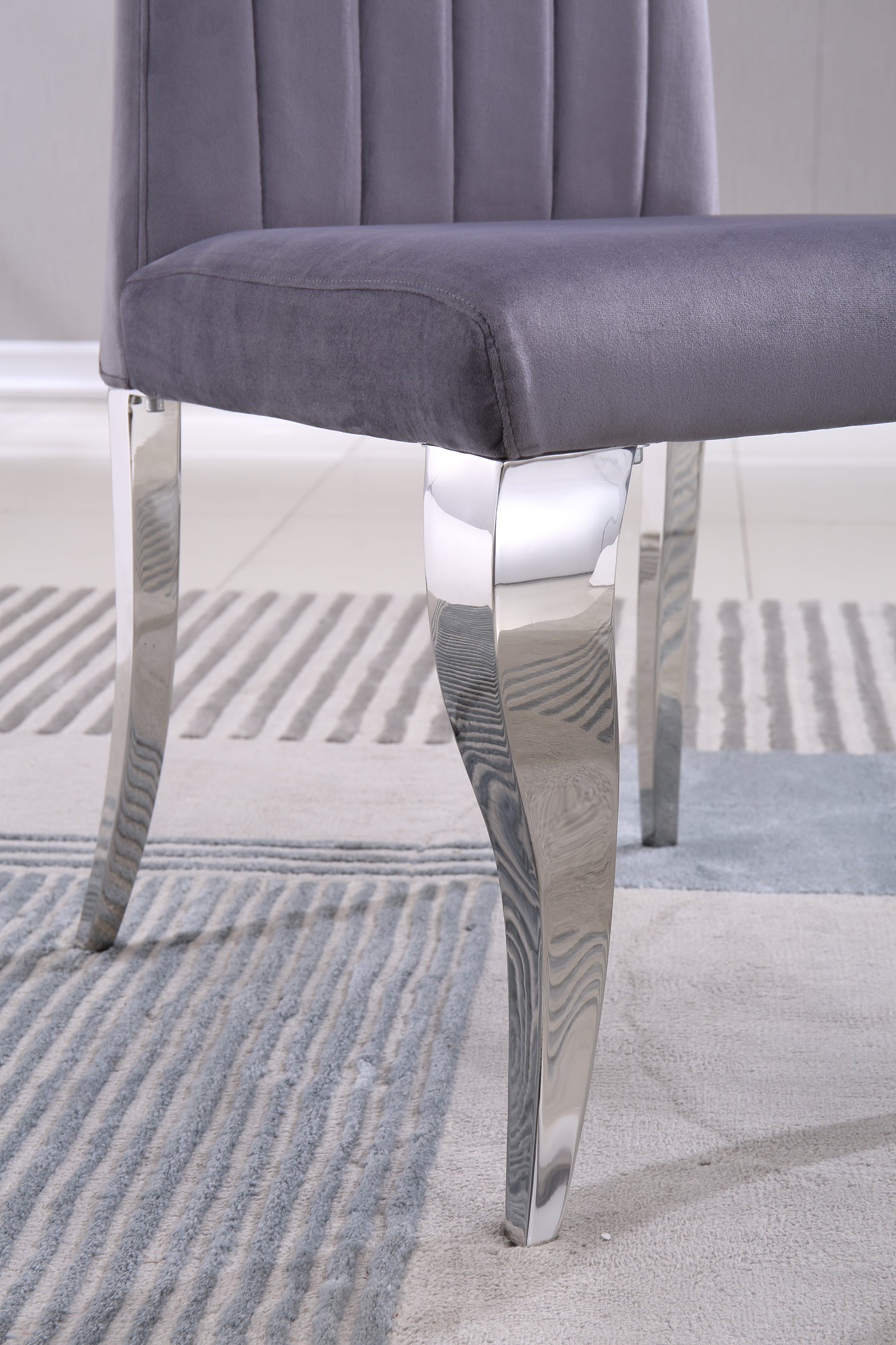 Modern Velvet Dining Chairs Set Of 2, Upholstered Accent Armless Chairs With Stripe Backrest Grey Velvet