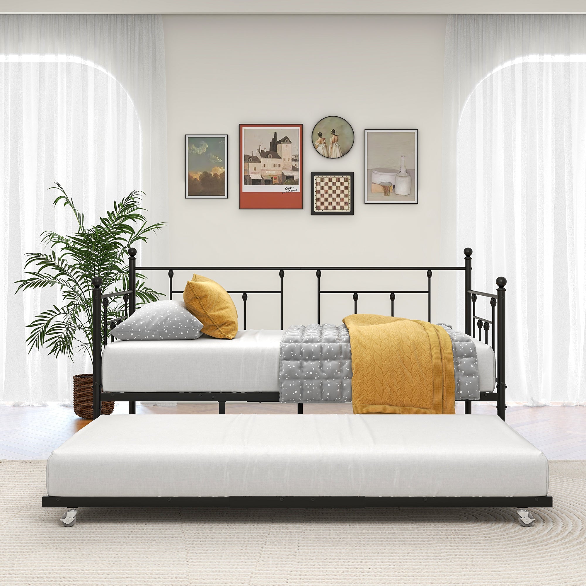 Metal Daybed Frame Twin Size Platform With Trundleno Box Spring Needed