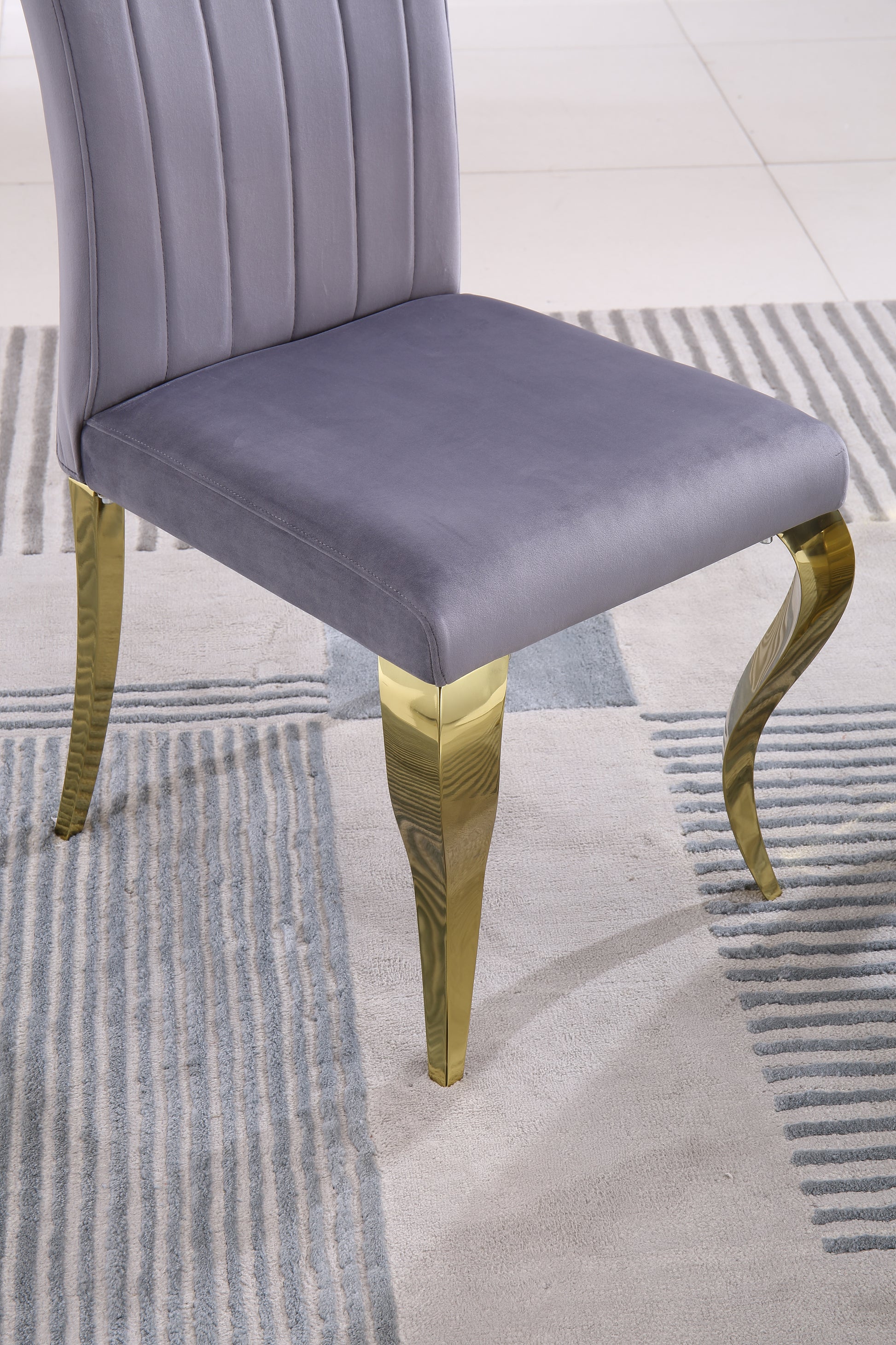 Modern Velvet Dining Chairs Set Of 2, Upholstered Accent Armless Chairs With Stripe Backrest Grey Gold Velvet