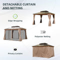 10'X12' Hardtop Gazebo, Permanent Outdoor Gazebo With Polycarbonate Double Roof, Aluminum Gazebo Pavilion With Curtain And Net For Garden, Patio, Lawns, Deck, Backyard Wood Looking Yellow Brown Aluminium
