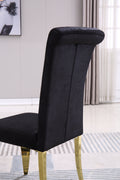 Modern Velvet Dining Chairs Set Of 2, Upholstered Accent Armless Chairs With Stripe Backrest Black Velvet