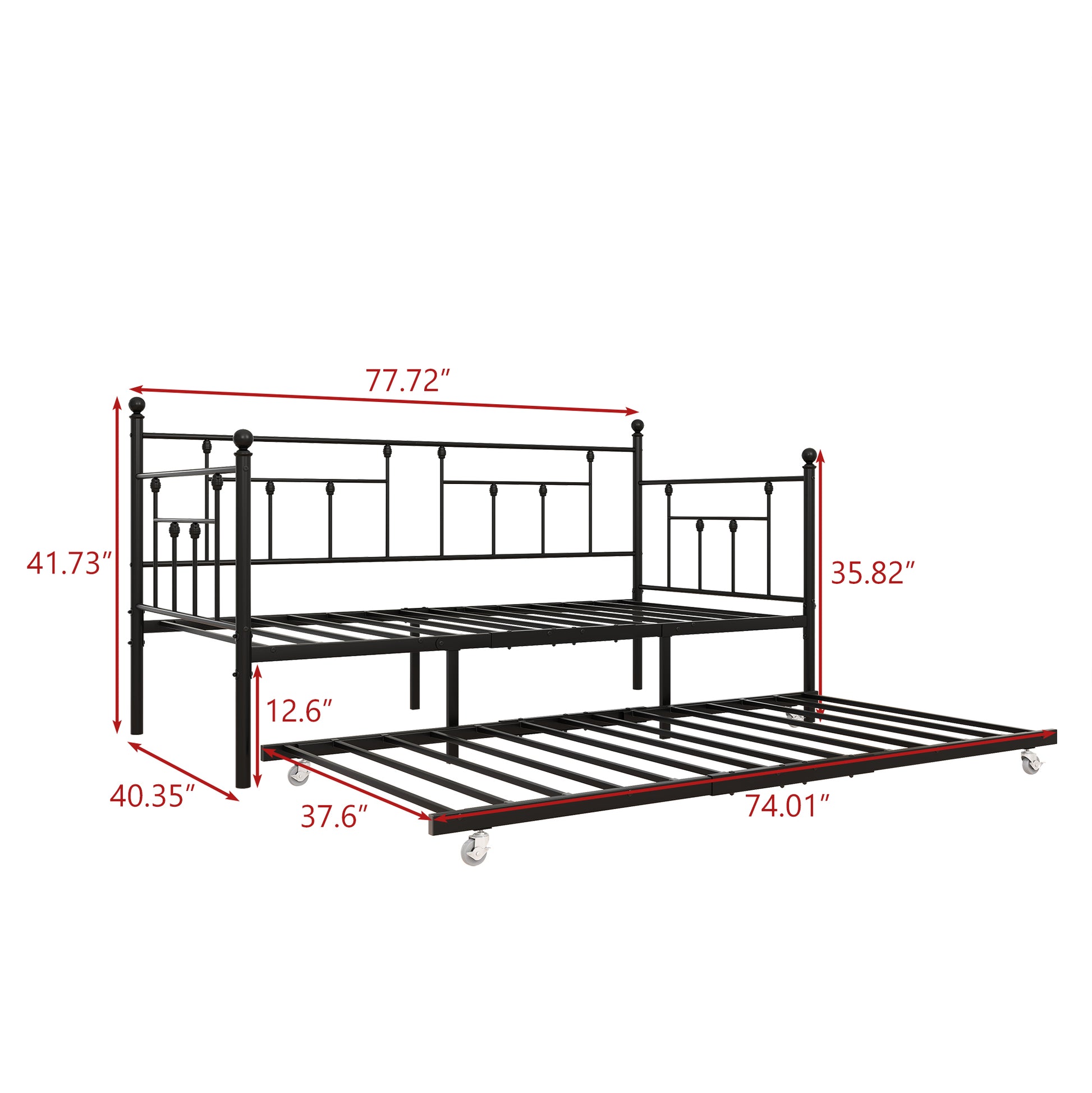 Metal Daybed Frame Twin Size Platform With Trundleno Box Spring Needed Black Box Spring Not Required Twin Black Metal Bedroom Metal