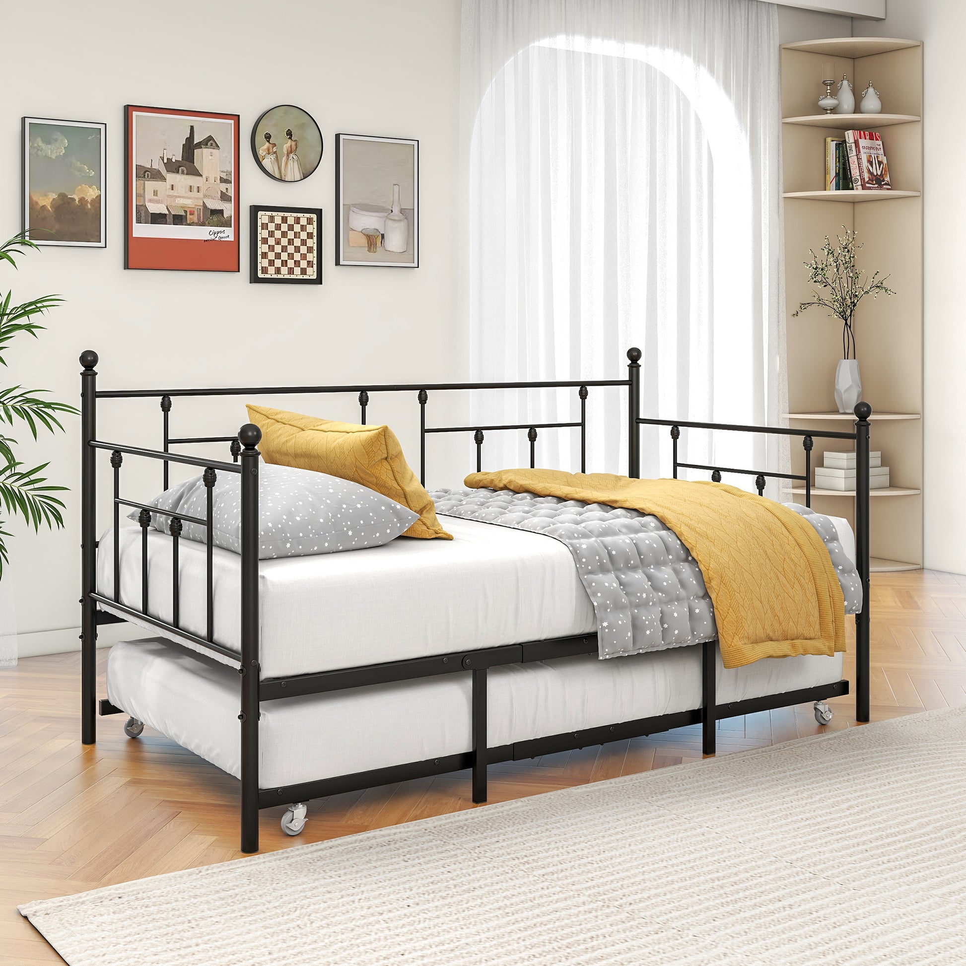 Metal Daybed Frame Twin Size Platform With Trundleno Box Spring Needed Black Box Spring Not Required Twin Black Metal Bedroom Metal