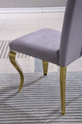 Modern Velvet Dining Chairs Set Of 2, Upholstered Accent Armless Chairs With Stripe Backrest Grey Gold Velvet