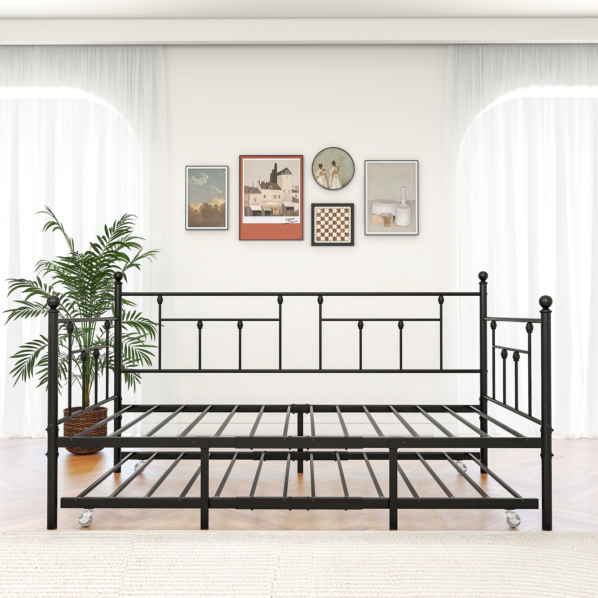 Metal Daybed Frame Twin Size Platform With Trundleno Box Spring Needed Black Box Spring Not Required Twin Black Metal Bedroom Metal