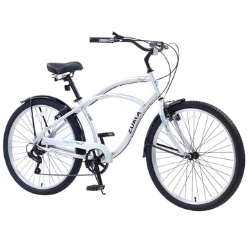 Men'S Beach Cruiser Bike, 7 Speed Bicycles, 26"Inch Multiple Colors Cycling Silver Beach Steel