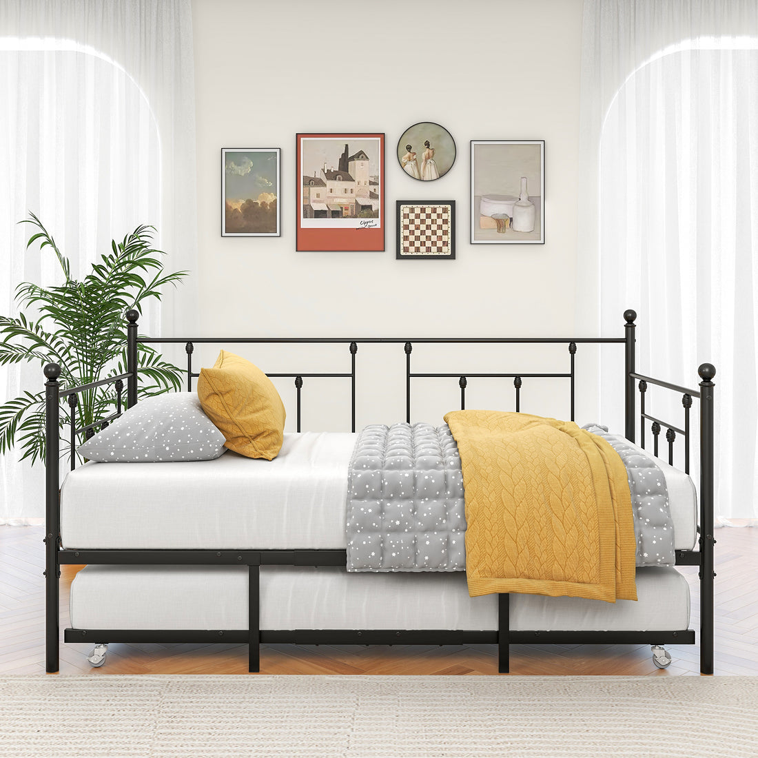 Metal Daybed Frame Twin Size Platform With Trundleno Box Spring Needed Black Box Spring Not Required Twin Black Metal Bedroom Metal