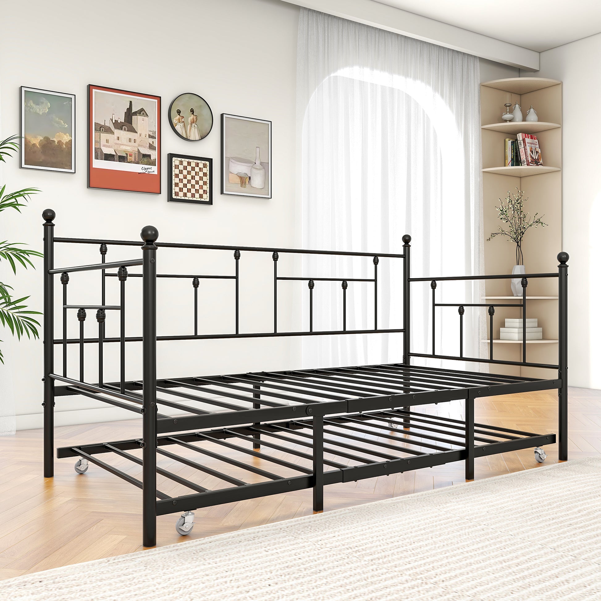 Metal Daybed Frame Twin Size Platform With Trundleno Box Spring Needed Black Box Spring Not Required Twin Black Metal Bedroom Metal