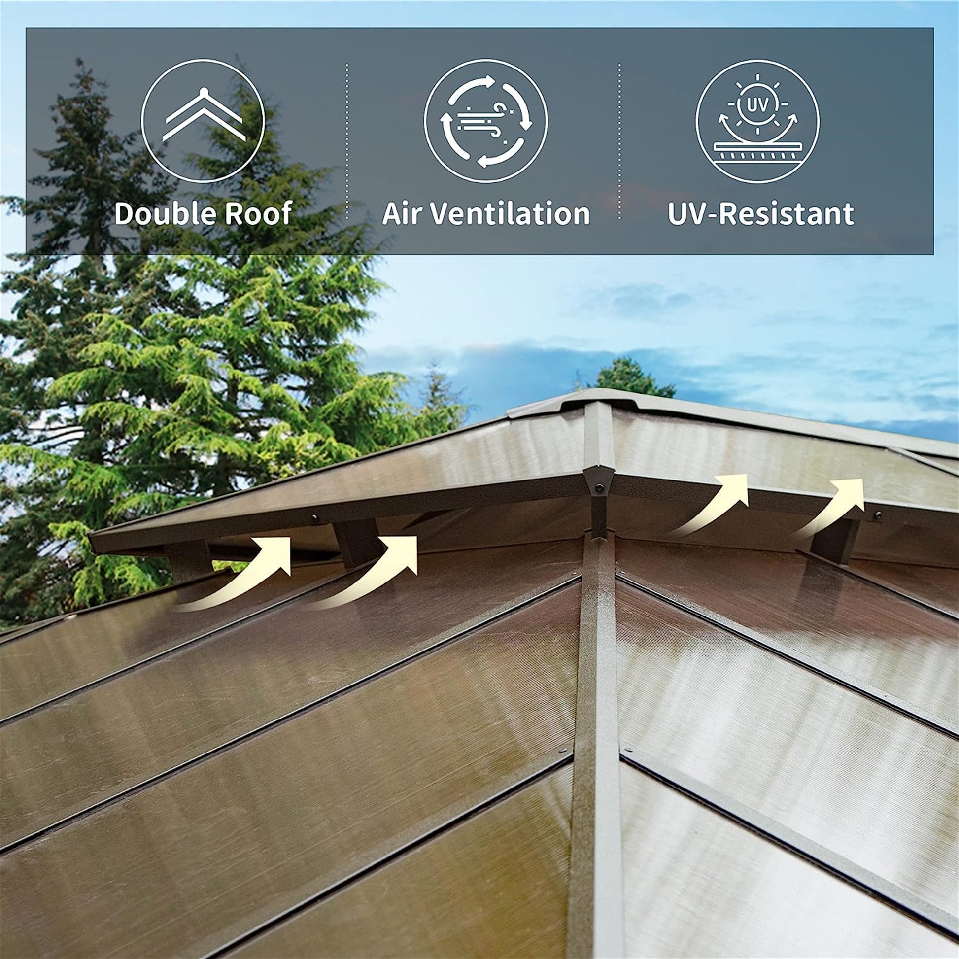 10'X12' Hardtop Gazebo, Permanent Outdoor Gazebo With Polycarbonate Double Roof, Aluminum Gazebo Pavilion With Curtain And Net For Garden, Patio, Lawns, Deck, Backyard Wood Looking Yellow Brown Aluminium