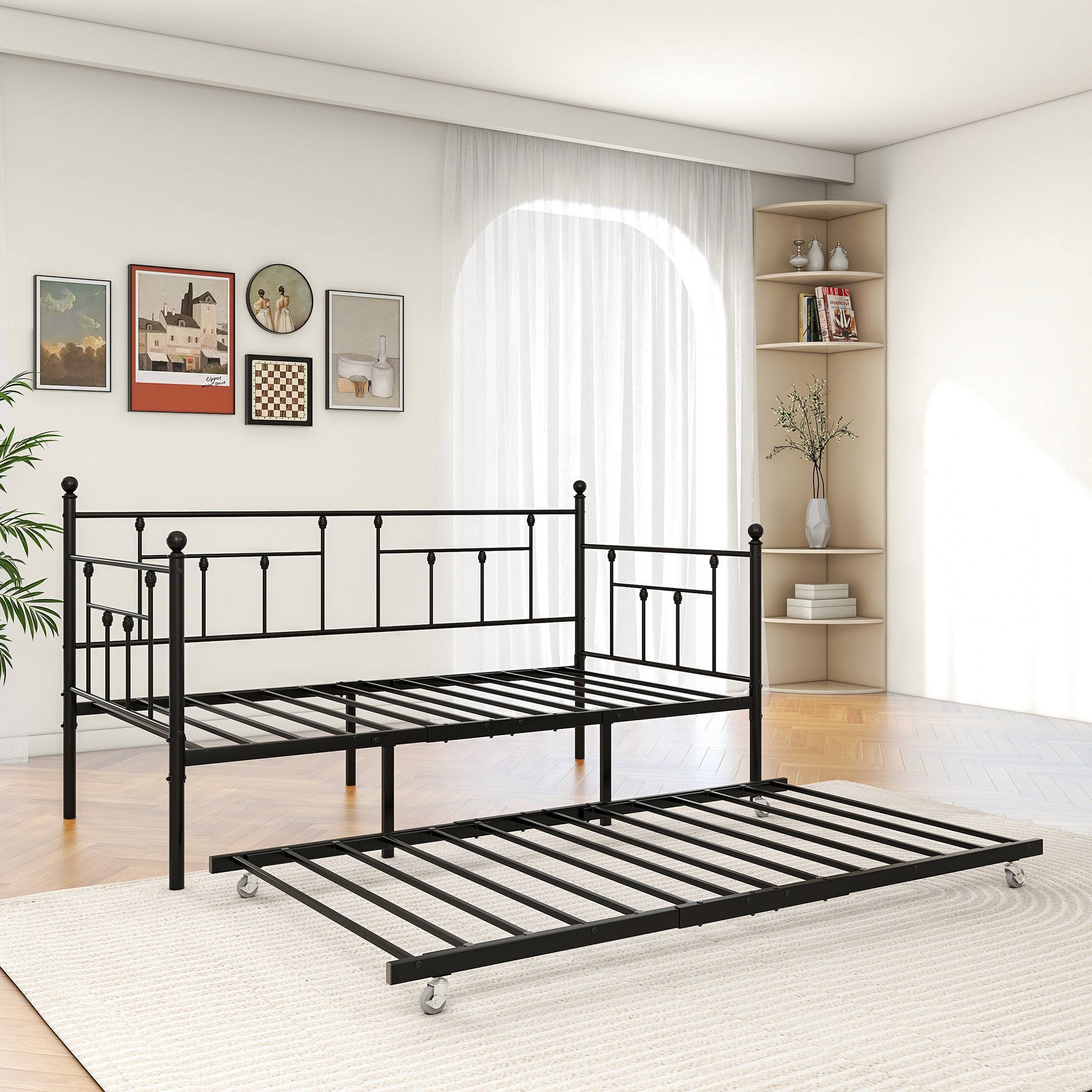 Metal Daybed Frame Twin Size Platform With Trundleno Box Spring Needed Black Box Spring Not Required Twin Black Metal Bedroom Metal