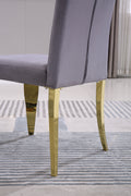 Modern Velvet Dining Chairs Set Of 2, Upholstered Accent Armless Chairs With Stripe Backrest Grey Gold Velvet