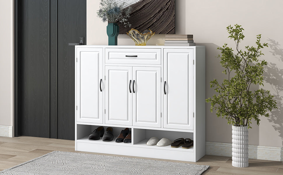 Sleek And Modern Shoe Cabinet With Adjustable Shelves, Minimalist Shoe Storage Organizer With Sturdy Top Surface, Space Saving Design Side Board For Various Sizes Of Items, White Square 3 4 Spaces White Primary Living Space Shelves Included Particle