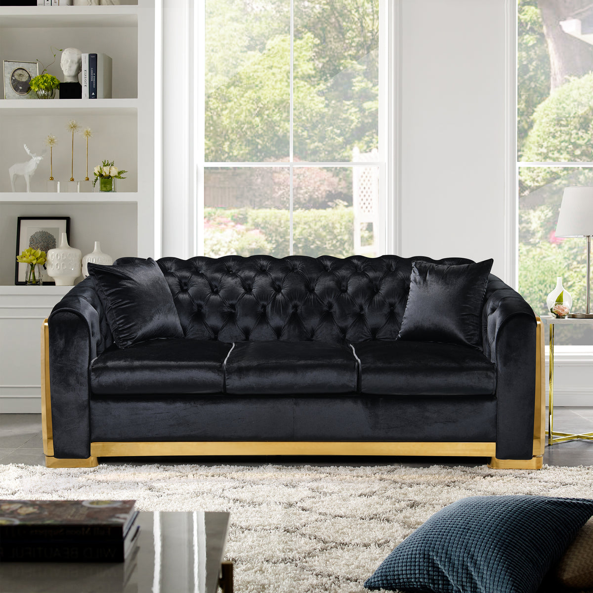 Velvet Luxury Chesterfield Sofa Set, 84 Inches Tufted 3 Seat Couch Wit