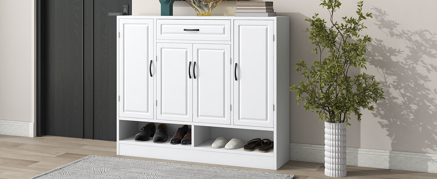 Sleek And Modern Shoe Cabinet With Adjustable Shelves, Minimalist Shoe Storage Organizer With Sturdy Top Surface, Space Saving Design Side Board For Various Sizes Of Items, White Square 3 4 Spaces White Primary Living Space Shelves Included Particle