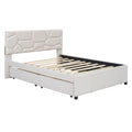 Full Size Upholstered Platform Bed With Brick Pattern Headboard, With Twin Size Trundle And 2 Drawers, Linen Fabric, Beige Beige Linen