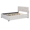 Full Size Upholstered Platform Bed With Brick Pattern Headboard, With Twin Size Trundle And 2 Drawers, Linen Fabric, Beige Beige Linen