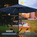 9' Solar Umbrella 32 Led Lighted Patio Umbrella Table Market Umbrella With Push Button Tilt Crank Outdoor Umbrella For Garden, Deck, Backyard And Pool, Dark Blue Dark Blue Stainless Steel
