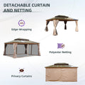 12X16Ft Hardtop Gazebo, Permanent Outdoor Gazebo With Polycarbonate Double Roof, Aluminum Gazebo Pavilion With Curtain And Net For Garden, Patio, Lawns, Deck, Backyard Wood Looking Yellow Brown Metal
