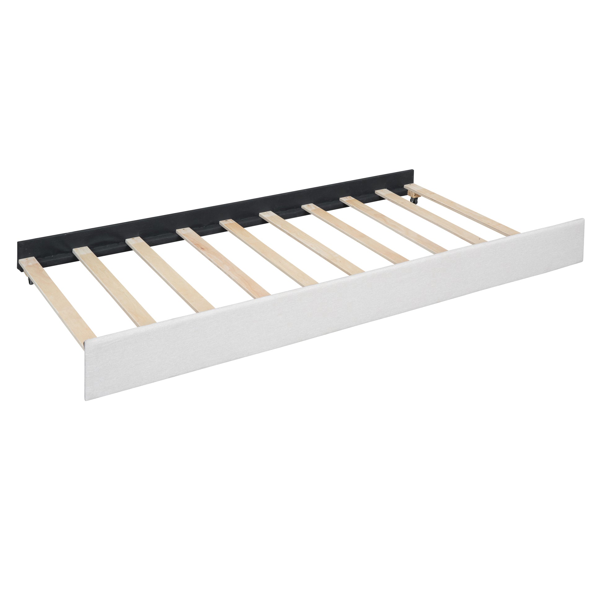 Queen Size Upholstered Platform Bed With Brick Pattern Headboard, With Twin Xl Size Trundle And 2 Drawers, Linen Fabric, Beige Beige Linen