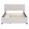 Full Size Upholstered Platform Bed With Brick Pattern Headboard, With Twin Size Trundle And 2 Drawers, Linen Fabric, Beige Beige Linen