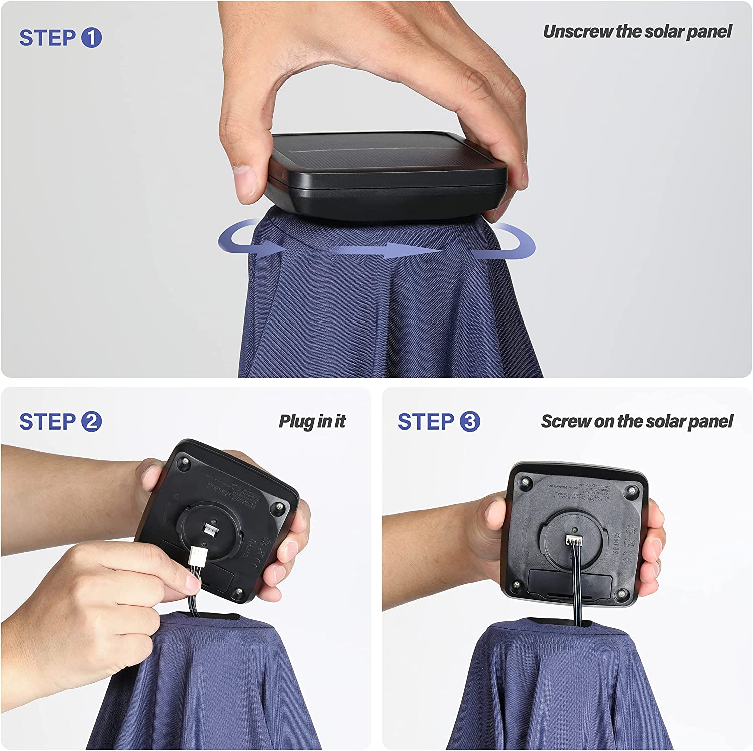 9' Solar Umbrella 32 Led Lighted Patio Umbrella Table Market Umbrella With Push Button Tilt Crank Outdoor Umbrella For Garden, Deck, Backyard And Pool, Dark Blue Dark Blue Stainless Steel