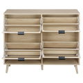 Natural Rattan 4 Door Shoe Rack, Freestanding Modern Shoe Storage Cabinet, For Entryway Natural Particle Board