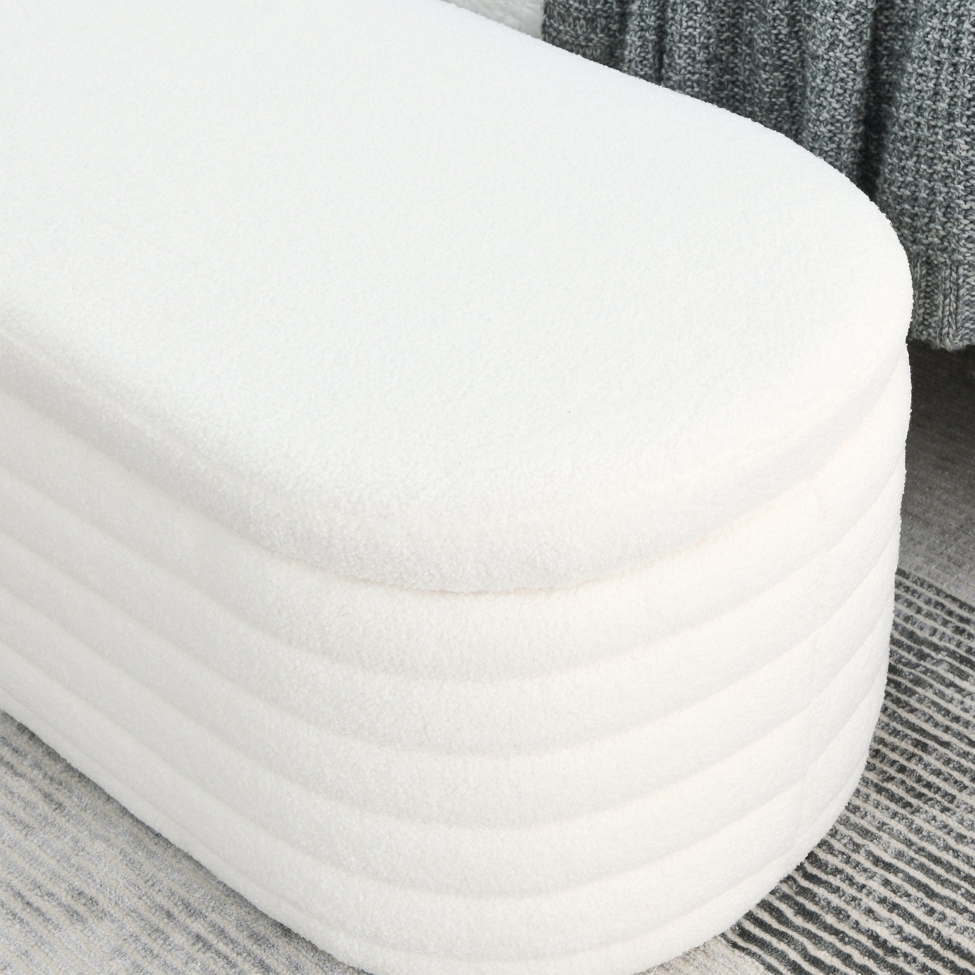 Video Welike Length 45.5 Inchesstorage Ottoman Bench Upholstered Fabric Storage Bench End Of Bed Stool With Safety Hinge For Bedroom, Living Room, Entryway,Teddy White Ivory Ivory Foam Fabric