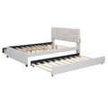 Full Size Upholstered Platform Bed With Brick Pattern Headboard, With Twin Size Trundle And 2 Drawers, Linen Fabric, Beige Beige Linen