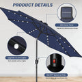 9' Solar Umbrella 32 Led Lighted Patio Umbrella Table Market Umbrella With Push Button Tilt Crank Outdoor Umbrella For Garden, Deck, Backyard And Pool, Dark Blue Dark Blue Stainless Steel