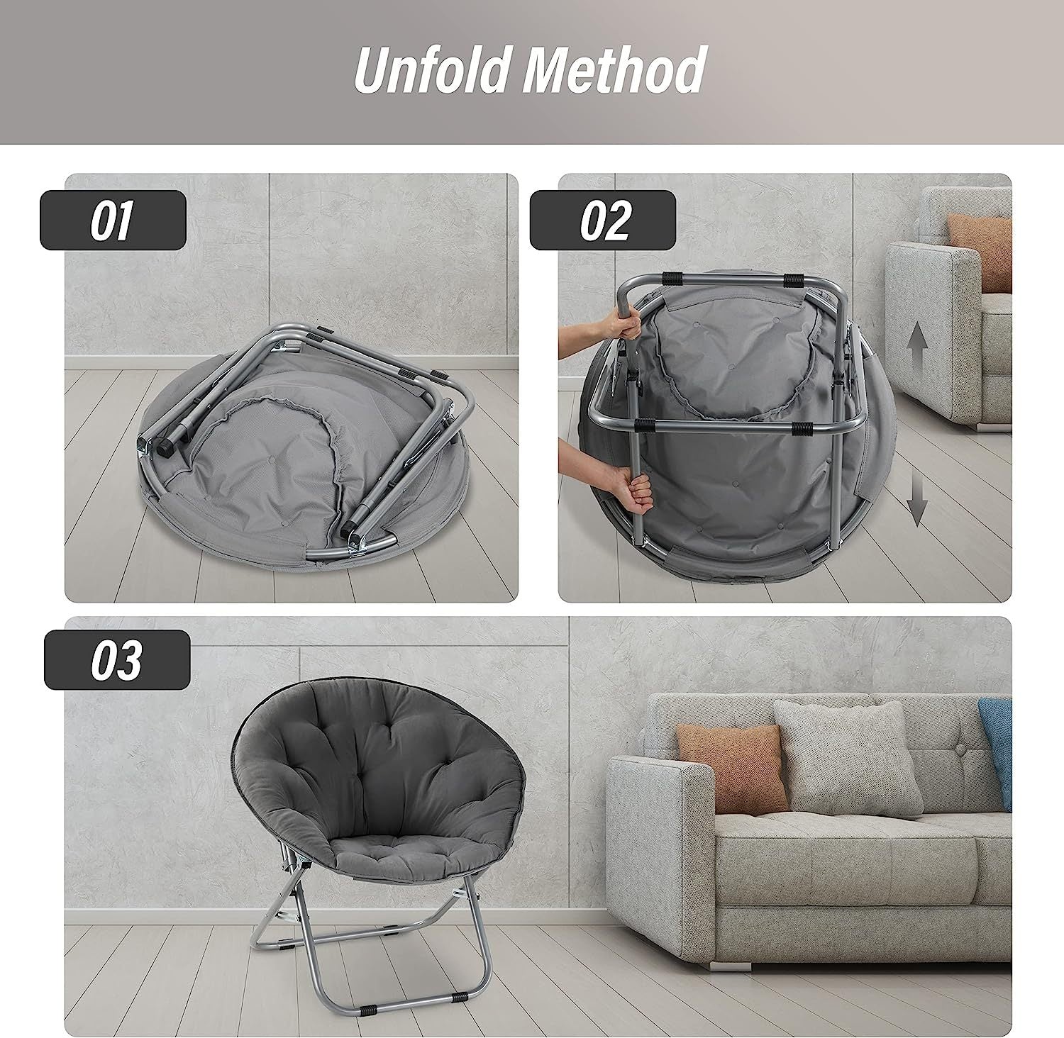 Oversized Moon Chair with Metal Frame, Comfy Chair for grey-oxford fabric