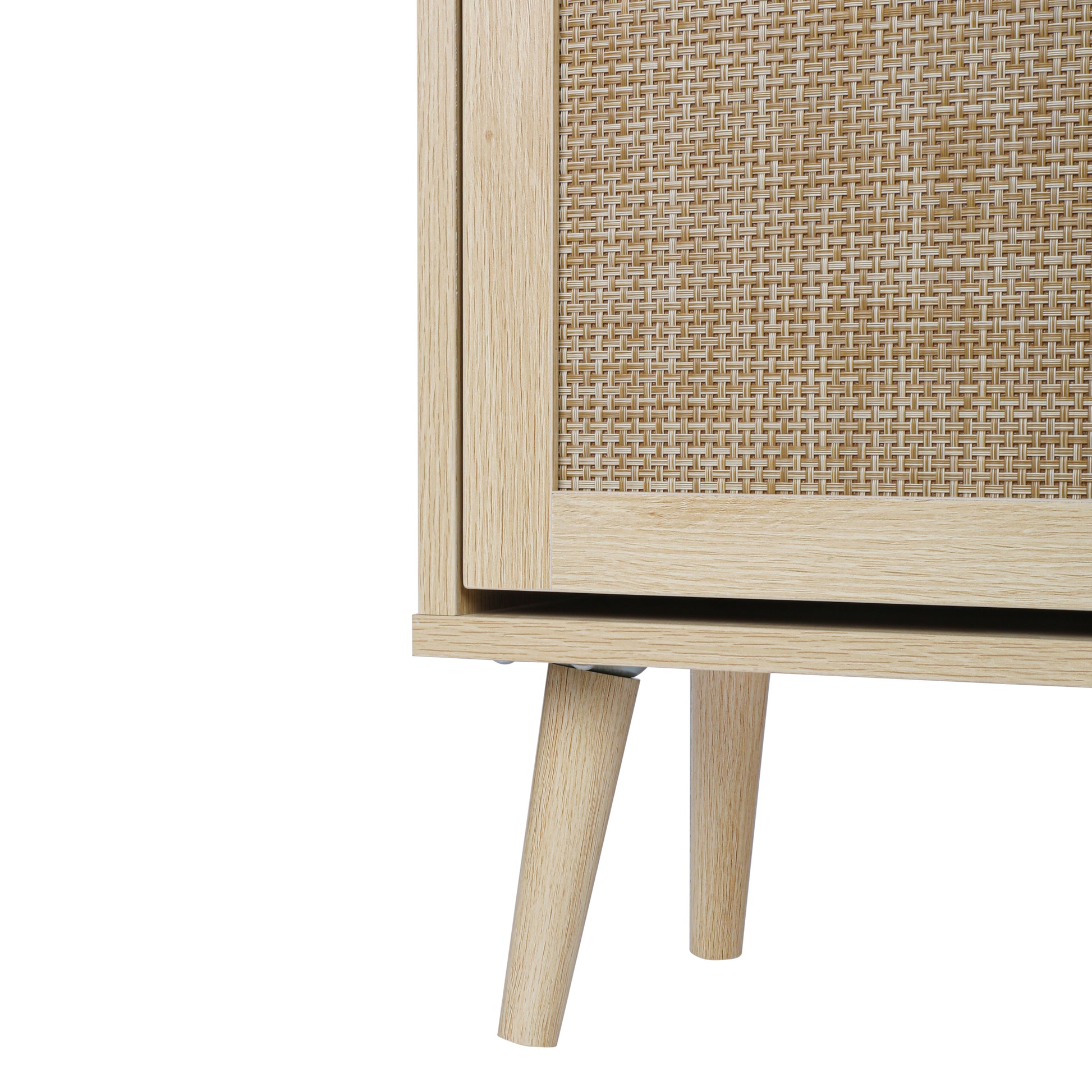 Natural Rattan 4 Door Shoe Rack, Freestanding Modern Shoe Storage Cabinet, For Entryway Natural Particle Board