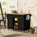 Kitchen Cart With Rubber Wood Desktop Rolling Mobile Kitchen Island With Storage And 5 Draws 53 Inch Length Black Black Mdf