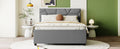 Full Size Upholstered Platform Bed With Brick Pattern Headboard And Twin Size Trundle, Linen Fabric, Gray Gray Linen