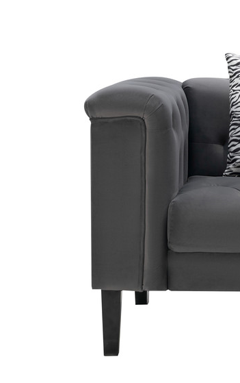 Mary 44" Dark Gray Velvet Tufted Chair With 1 Accent Pillow Dark Gray Velvet