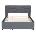 Full Size Upholstered Platform Bed With Brick Pattern Headboard And Twin Size Trundle, Linen Fabric, Gray Gray Linen