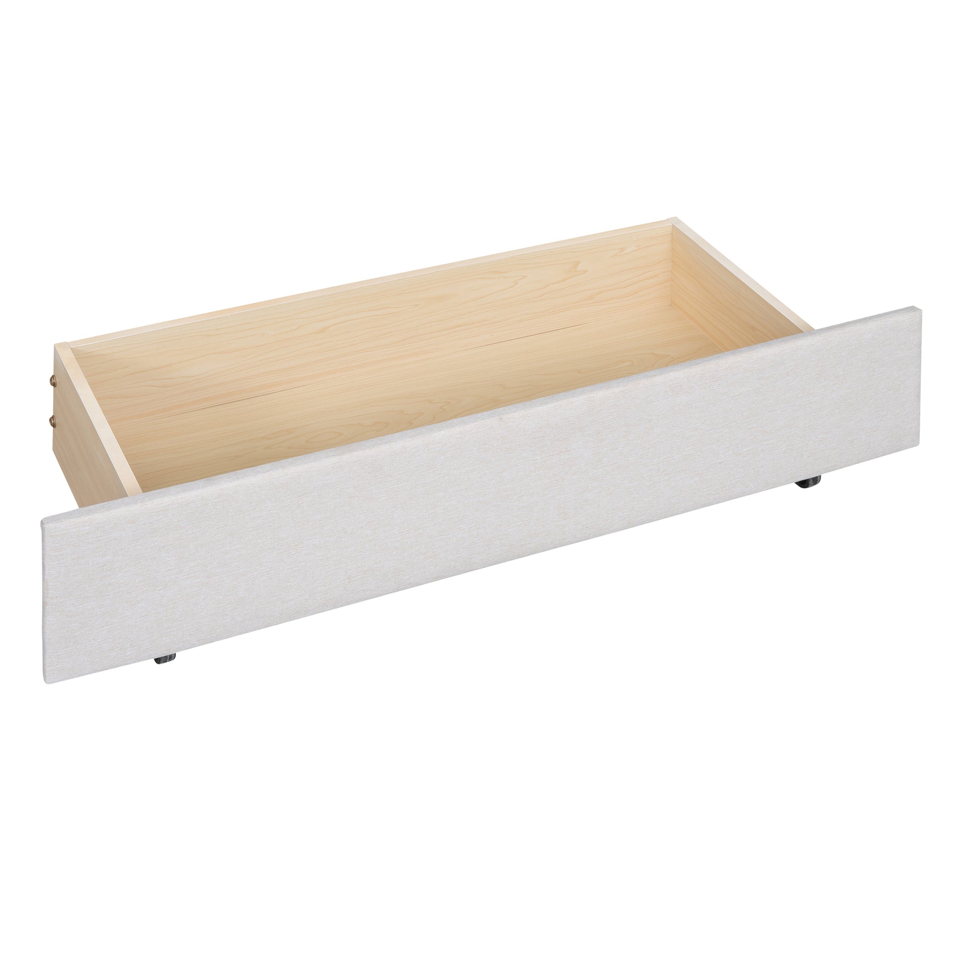 Queen Size Upholstered Platform Bed With Brick Pattern Headboard, With Twin Xl Size Trundle And 2 Drawers, Linen Fabric, Beige Beige Linen