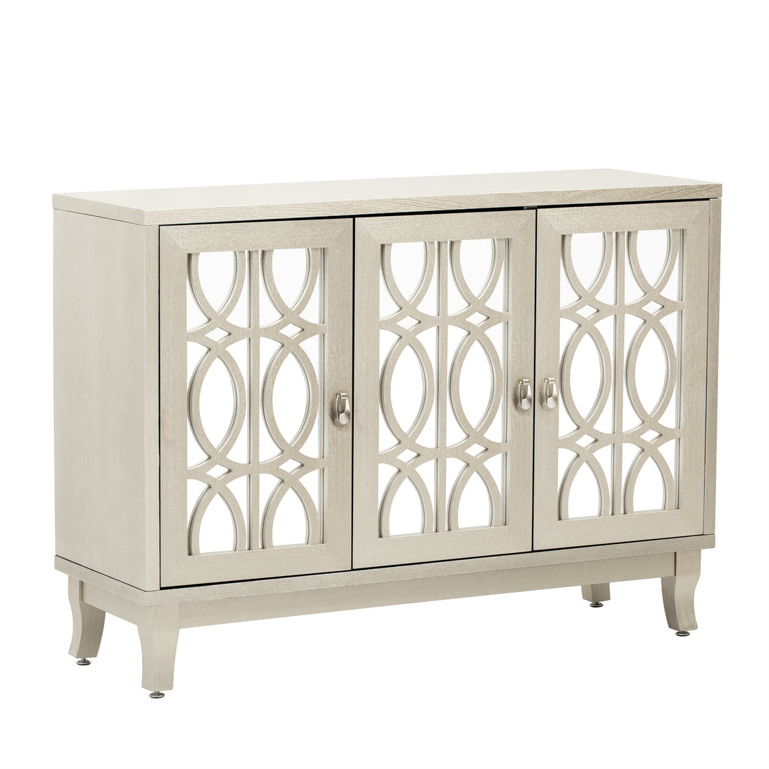 Sideboard With Glass Doors, 3 Door Mirrored Buffet Cabinet With Silver Handle For Living Room, Hallway, Dining Room Champagne Gold Champagne Mdf