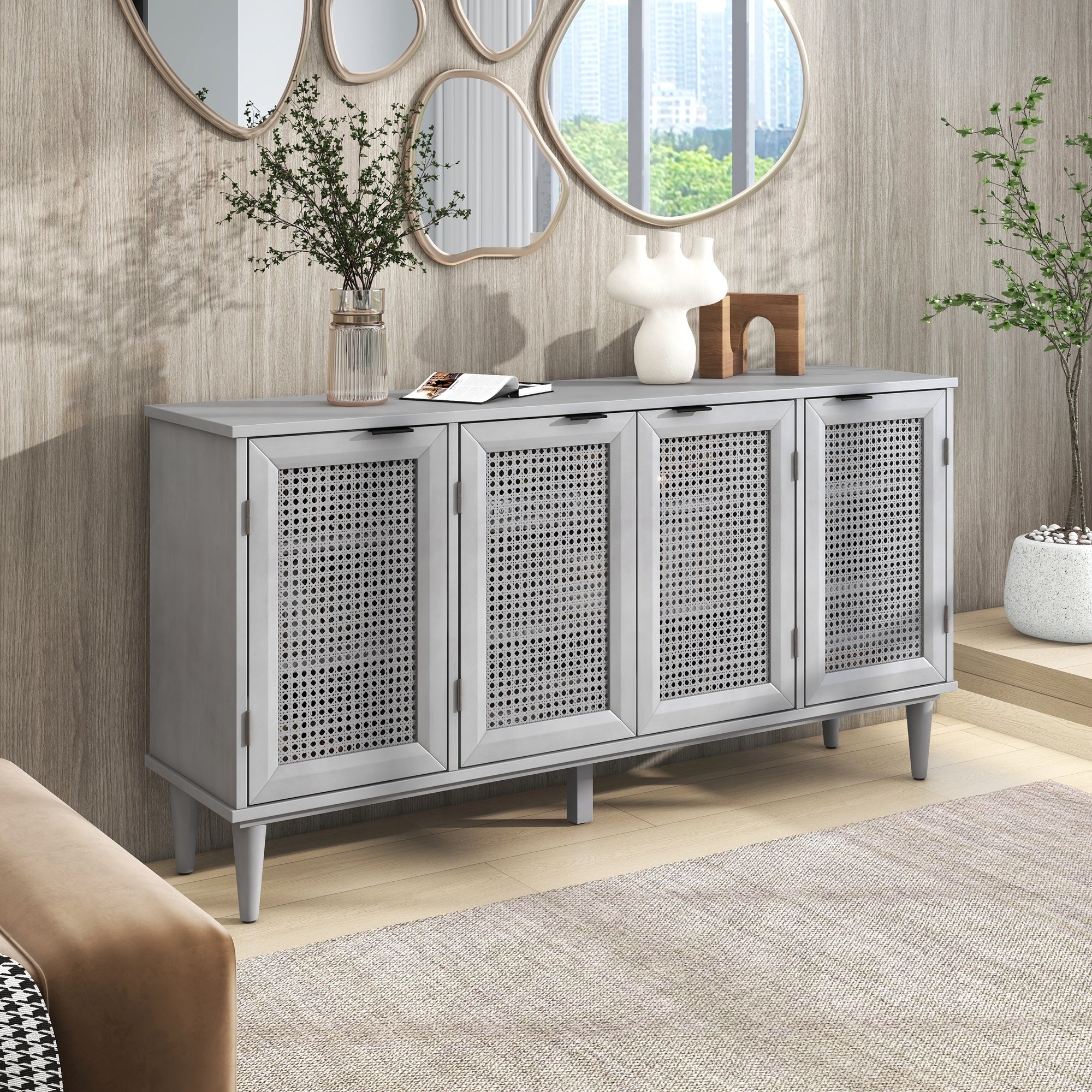 Large Storage Space Sideboard with Artificial gray-mdf