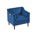 Modern Upholstered Tufted Accent Chair, Velvet Fabric Single Sofa Side Chair, Comfy Barrel Club Living Room Armchair With Solid Wood Legs For Bedroom Living Reading Room Office, Blue Blue Fabric