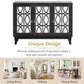 Sideboard With Glass Doors, 3 Door Mirrored Buffet Cabinet With Silver Handle For Living Room, Hallway, Dining Room Black Black Mdf